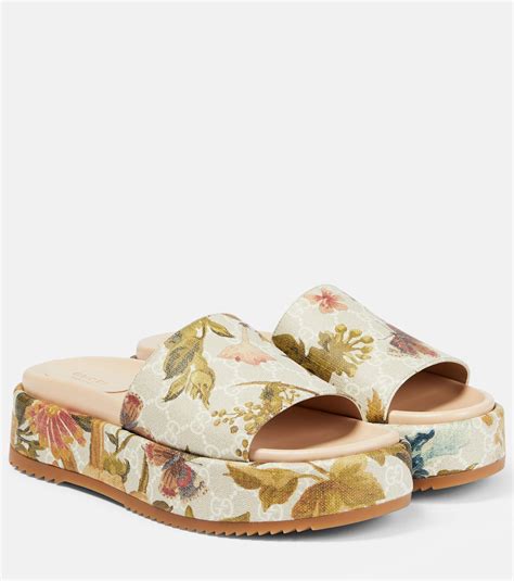 gucci flower shoes men|Gucci floral platform slides.